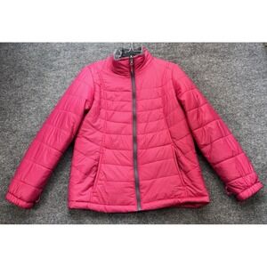Below Zero Puffer Jacket Womens Large Pink Faux Fur Lined Quilted Zip Up